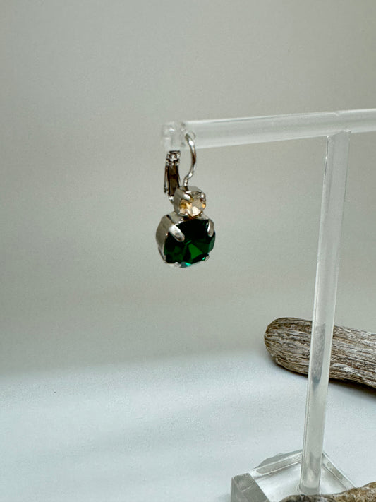 Boucles d'oreilles Vert émeraude plaqué argent rhodiomé avec Cristal de Swarovski Mariana e-1037-1167