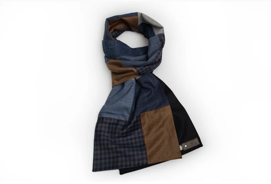 Foulard patchwork géométrique - Bleu et cognac Swell Fellow Foulard patchwork