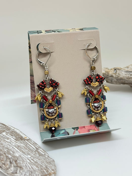 Boucles d'oreilles Rubis Ayala Bar Cristaux/Métaux antiques/Verre fabriquée au Moyen-Orient C2275