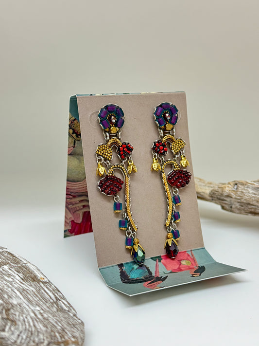 Boucles d'oreilles Merlot Ayala Bar Cristaux/Métaux antiques/Verre fabriquée au Moyen-Orient C2274