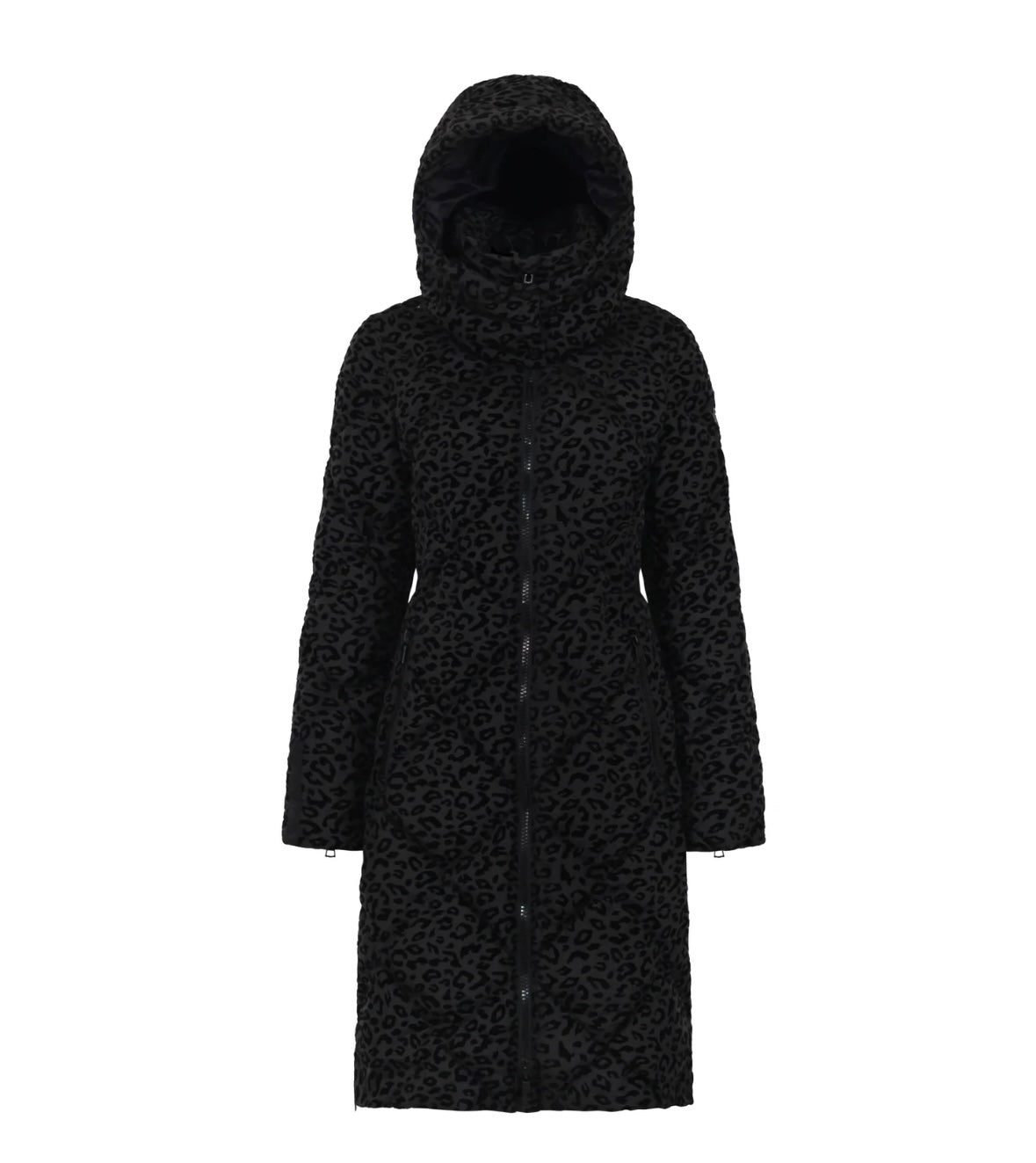 Manteau long en duvet vegan Saga | Léopard noir Eleven Elfs design Italien