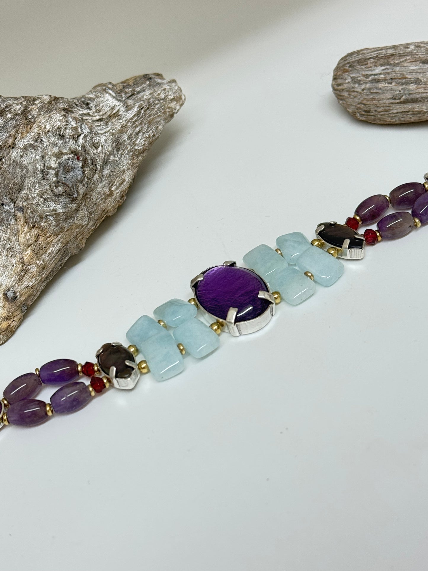 Bracelet Gotborg 2 rangs Cabochons Pierres Nature 13-44392