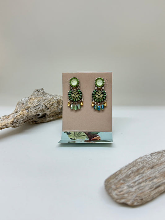 Boucles d'oreilles Eucalyptus Ayala Bar Cristaux/Métaux antiques/Verre fabriquée au Moyen-Orient C2298