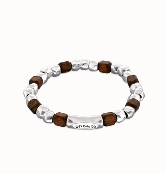 Bracelet extensible avec perles en argent et en bois Uno de 50 Bracelet extensible argent et bois PUL2586