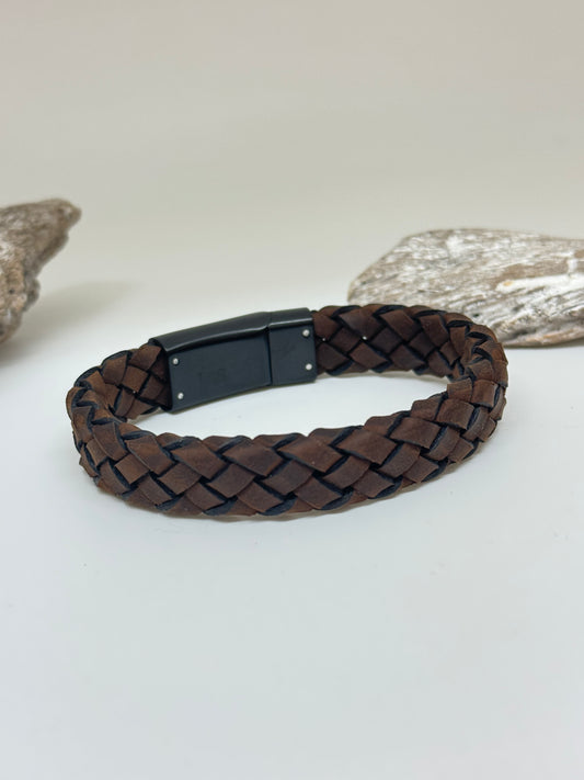 Bracelet Cuir Brun dessiné à Montréal Arz Steel AS-B158