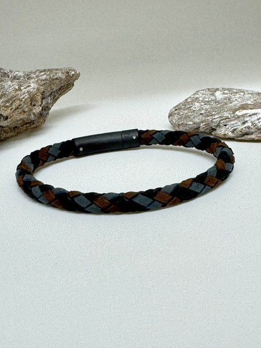 Bracelet Cuir Brun Gris Noir dessiné à Montréal Arz Steel AS-B366 multi