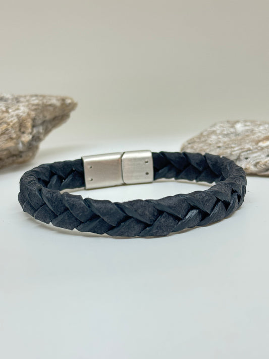 Bracelet Cuir Gris dessiné à Montréal Arz Steel AS-B248