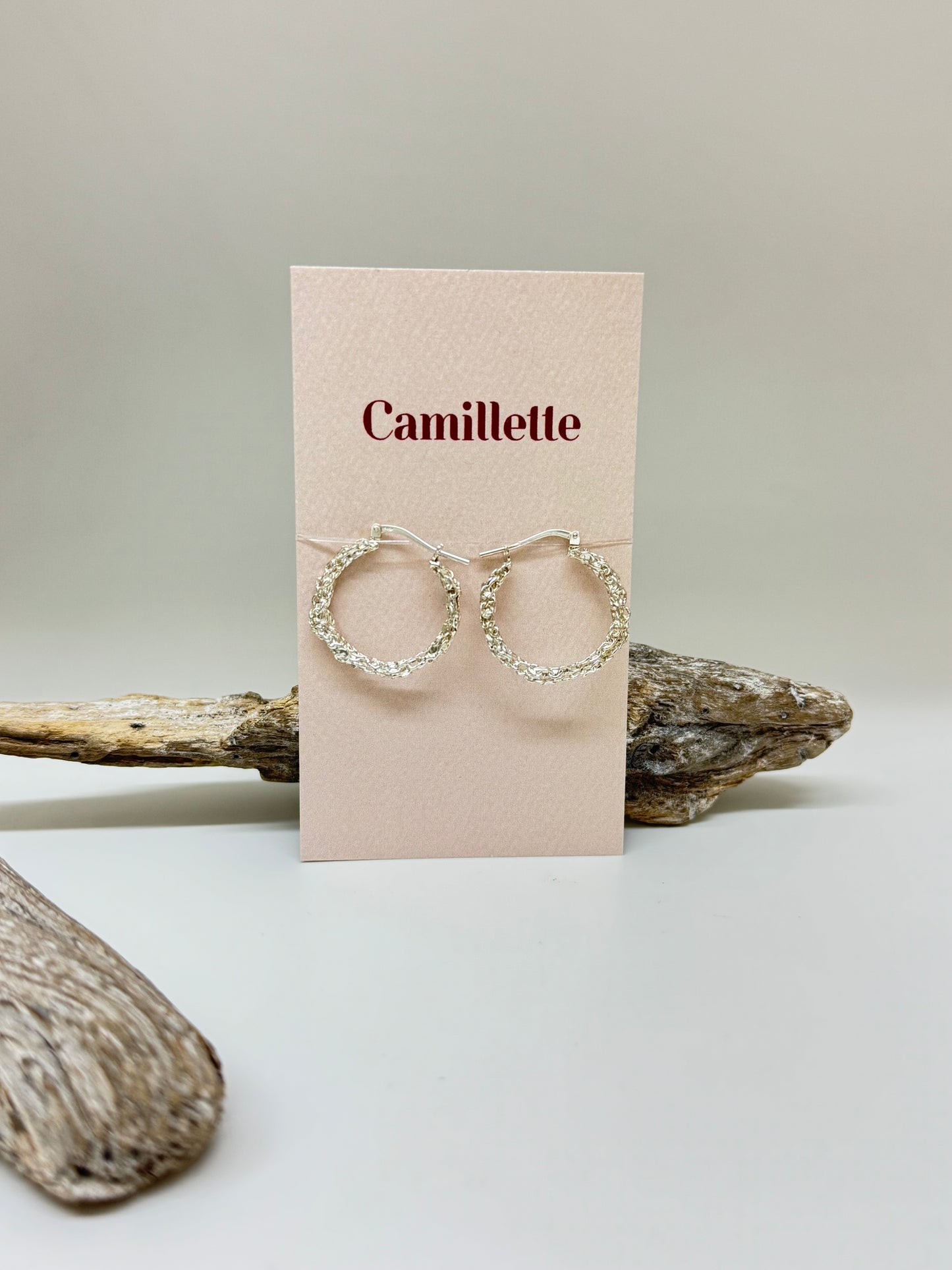 Boucles d'oreilles anneaux Amalgame - Argent Sterling - 20 mm Fait main à Montréal Boucles d'oreilles anneaux Amalgame - Argent Sterling - 20 mm