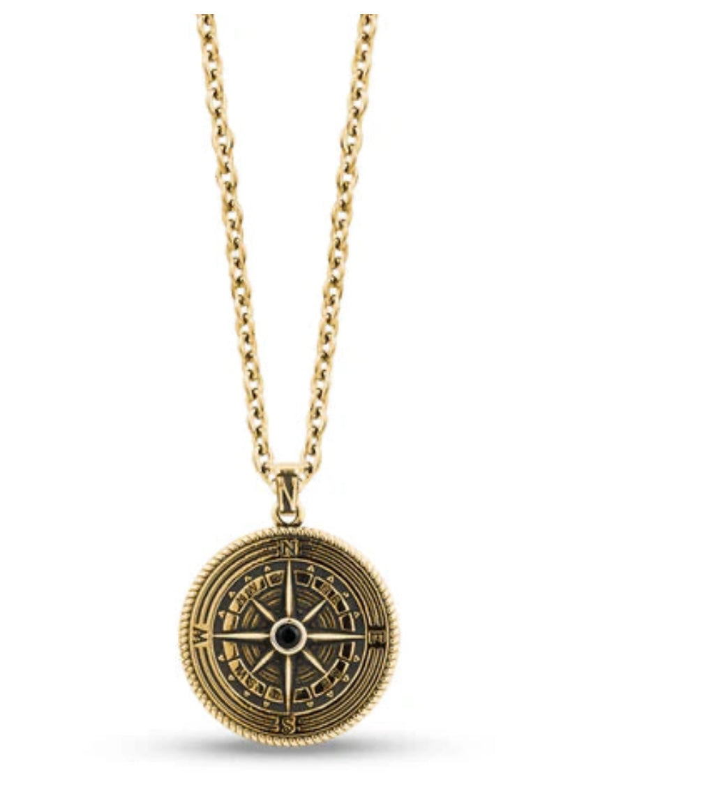 Collier pendentif Point Cardinaux en acier jaune dessiné à Montréal Arz steel AS-P203G-26