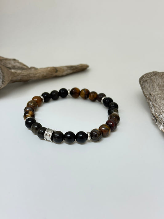 Bracelet Obsidienne Oeil de tigre, fait main à Montréal Bracelet Oeil de tigre et Obsidienne