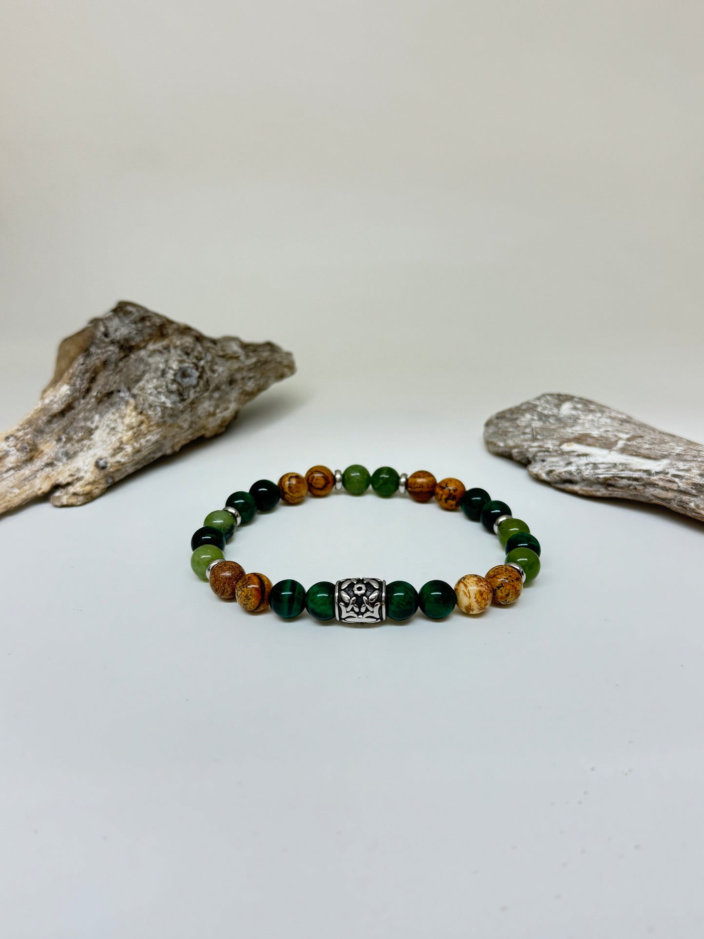 Bracelet Oeil de tigre vert Jade, fait main à Montréal Bracelet Oeil de tigre vert Jade