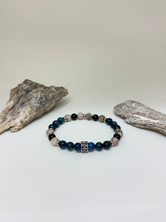 Bracelet Oeil de tigre vert Agate noir, fait main à Montréal Bracelet Oeil de tigre vert Agate noir