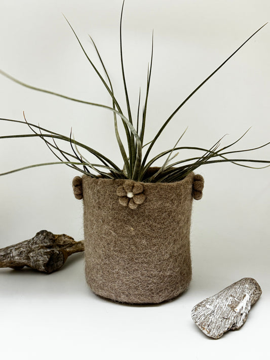 Panier-Cache pot en laine boulilis taupe Fait main au Népal Panier-Cache pot en laine bouillis 8840002