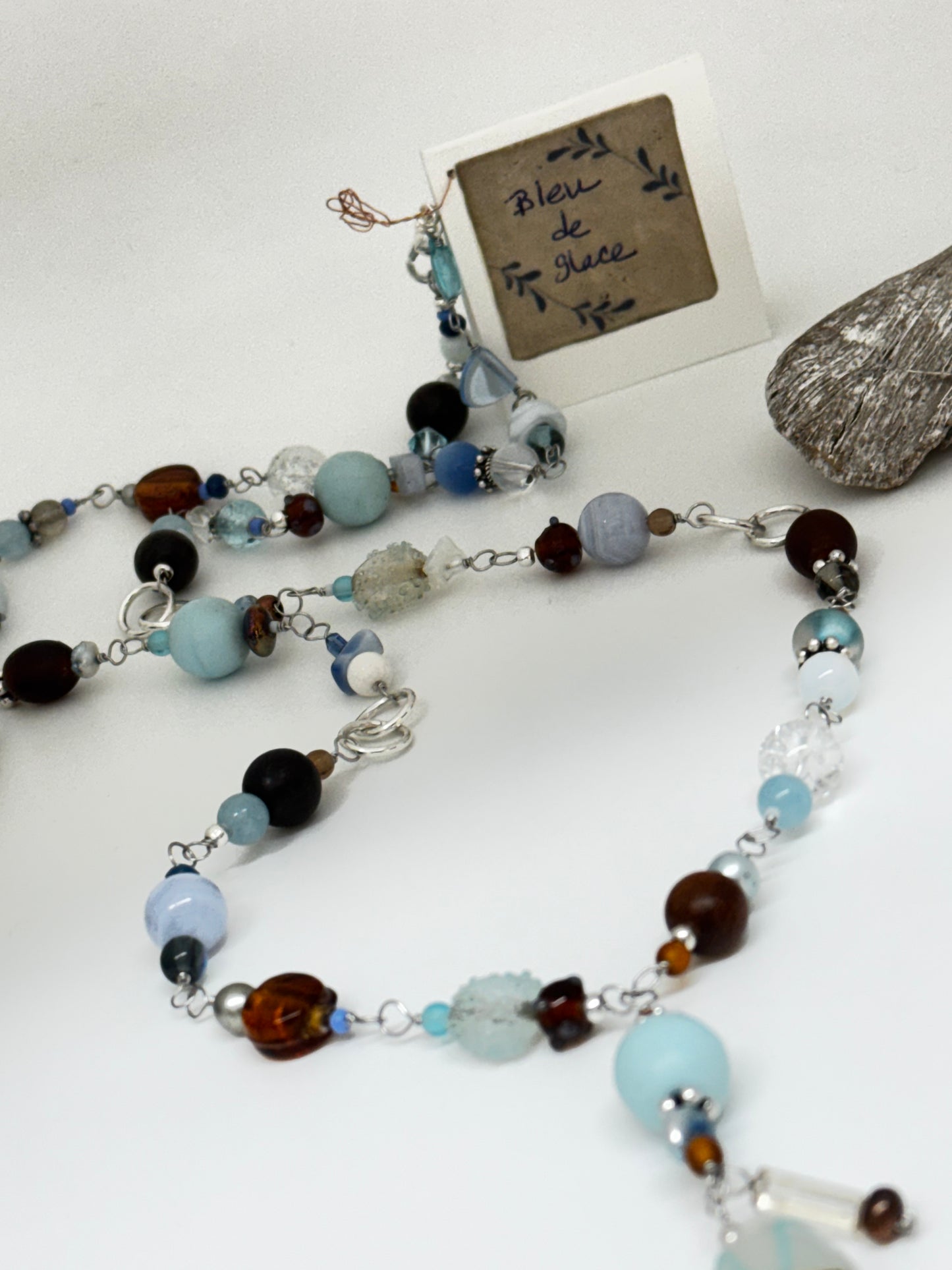 Blue Ice semi-precious and porcelain necklace Handmade in Montreal
