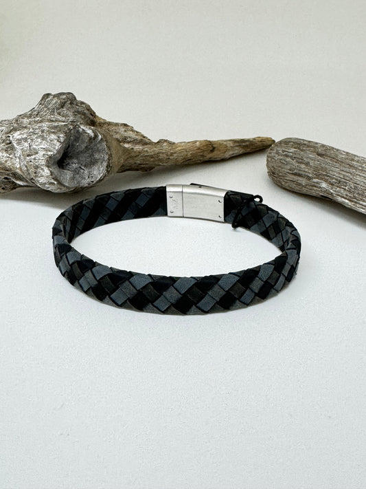 Bracelet tressé Cuir midnight fade dessiné à Montréal Arz Steel AS-B510