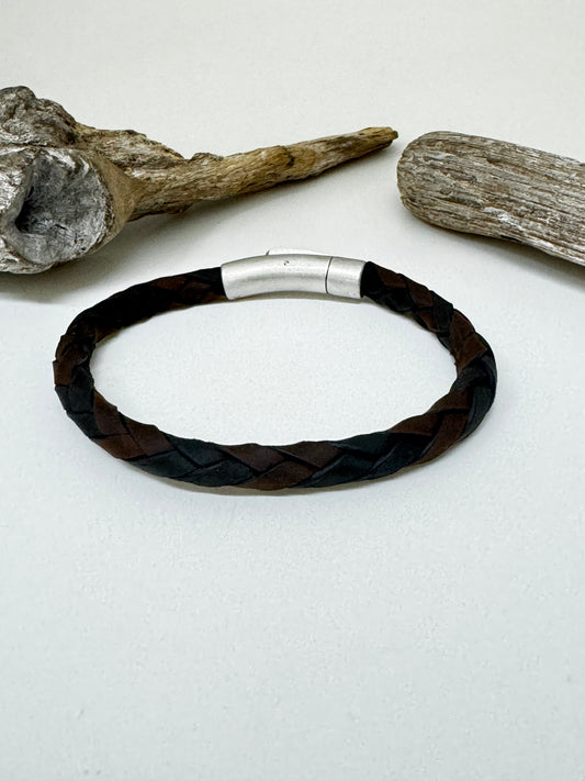 Bracelet tressé noir et brun dessiné à Montréal Arz Steel AS-B509