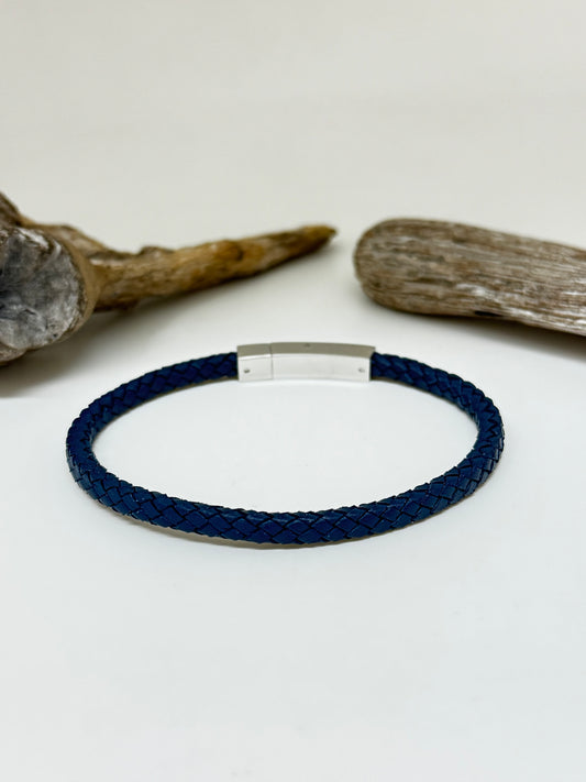 Bracelet Cuir tressé bleu dessiné à Montréal Arz Steel AS-B513