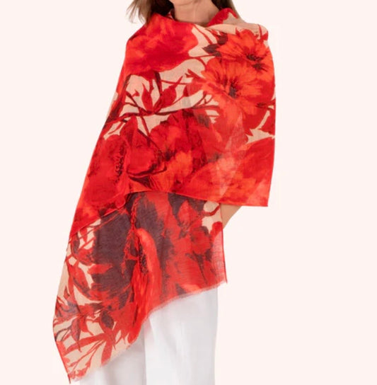 Écharpe en lin/coton - Rouge Blooms Powder design LIN 39