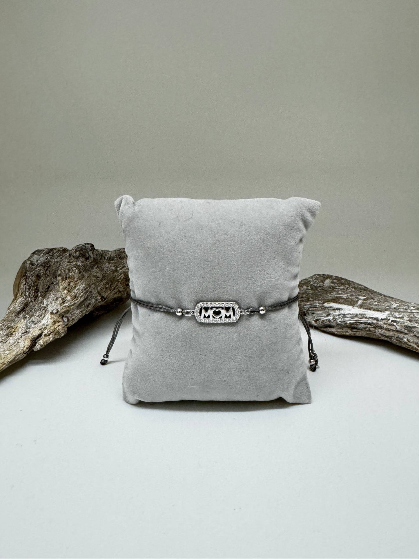 Bracelet Mom Argent 925 sur cordon taupe Kurshuni
