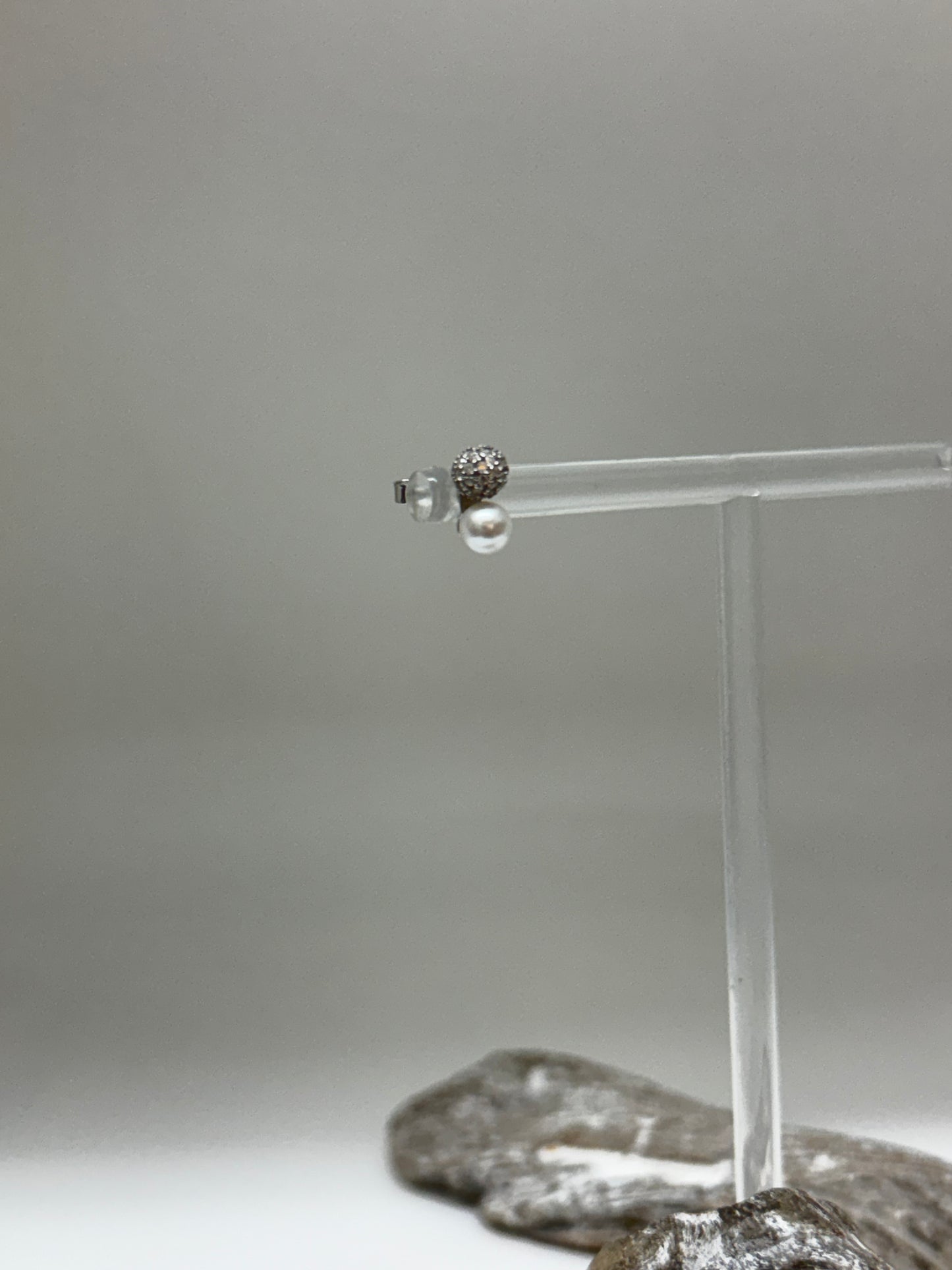 Boucles d'oreilles double boules avec zircons et une perle Argent sterling Kurshuni Boucles d'oreilles boules KR1450-3