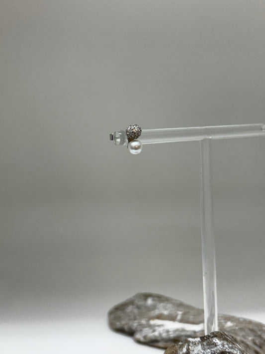 Boucles d'oreilles double boules avec zircons et une perle Argent sterling Kurshuni Boucles d'oreilles boules KR1450-3