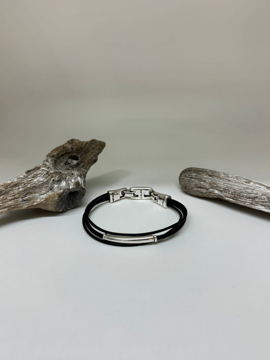 Bracelet Hopi multi rangs Zulu cuir noir Ciclon 25M119-01-3