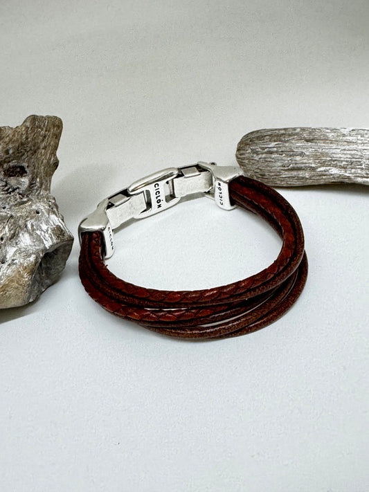 Bracelet multi rangs Zulu cuir tan Ciclon 25M121-02