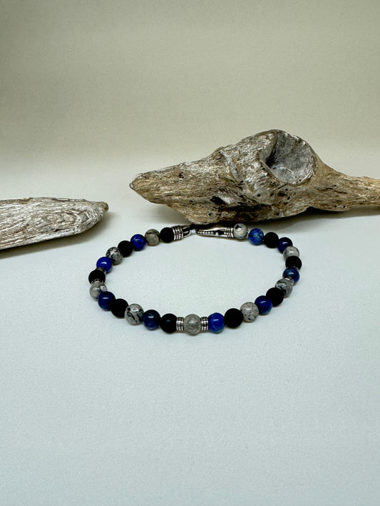 Bracelet pierres Lapis-Lazuli onix et jaspe dessiné à Montréal Arz Steel Montréal AS-B381