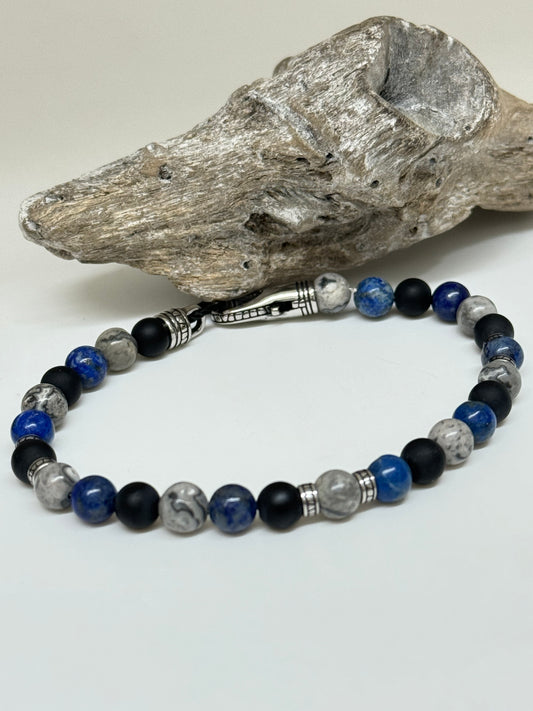 Bracelet pierres Lapis-Lazuli onix et jaspe dessiné à Montréal Arz Steel Montréal AS-B381