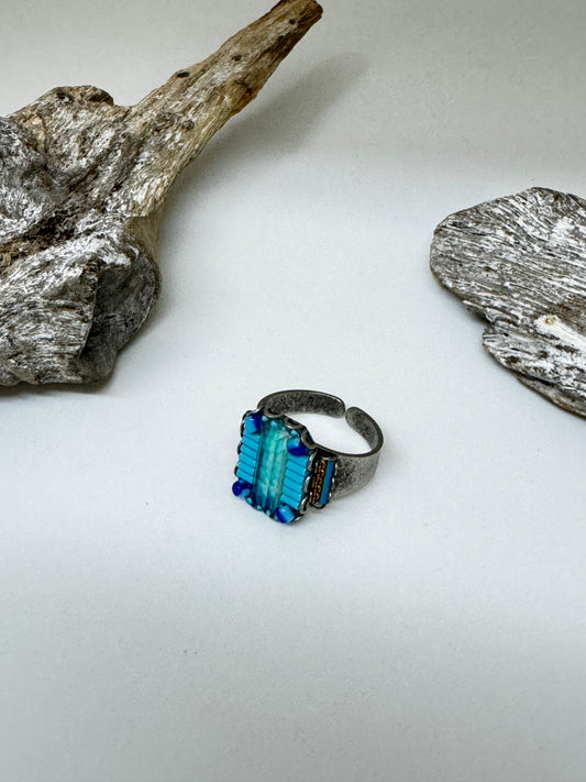 Bague Artisanale métaux antique et verre Fait main au Moyen Orient Ayalabar R6038