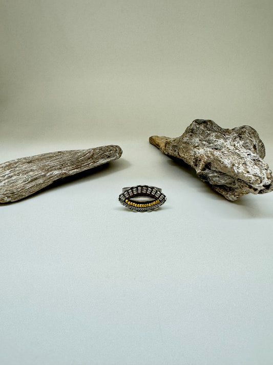 Bague métaux antique et verre Fait main en Israël Ayalabar N6033