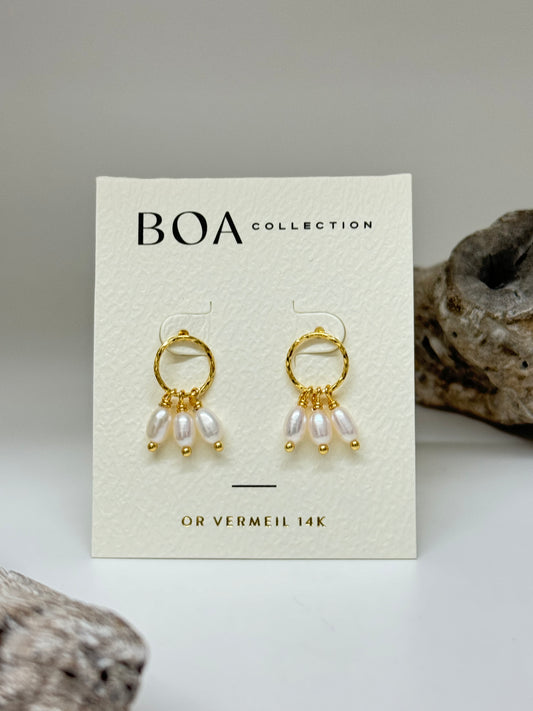 Boucles d'oreilles HASRA avec perles vermeil 14 carats, dessinées à Montréal