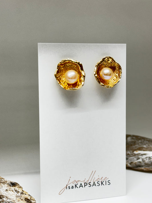 Boucles d'oreilles CATHERINE doré et perle Esabelle Kapsaskis Boucles d'oreilles CATHERINE doré