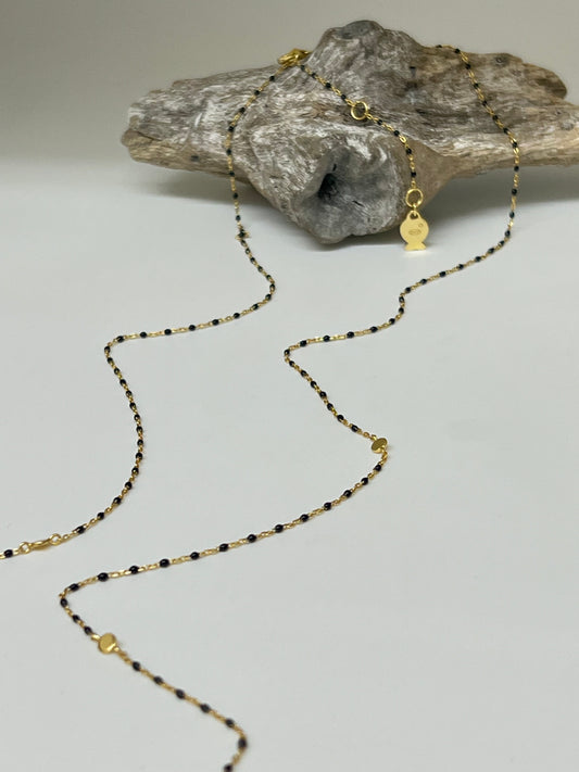 Collier Mimi noir Argent 925 plaqué or 18 kt Fabriqué à la main à Paris en France Clio Blue