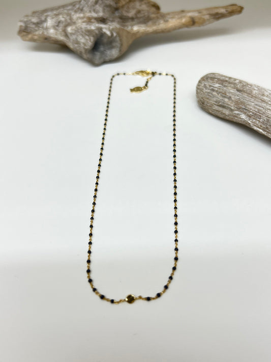 Collier Mimi noir Argent 925 plaqué or 18 kt Fabriqué à la main à Paris en France Clio Blue