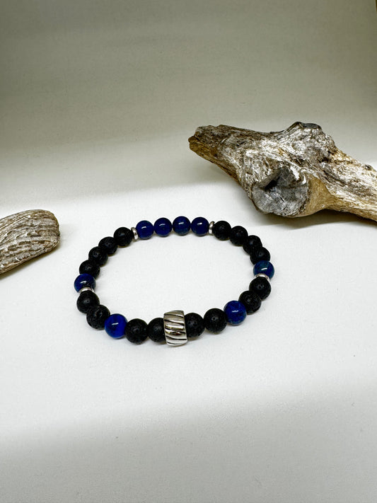 Bracelet Pierre volcanique et Lapis-Lazuli Fait à Montréal Nicole Giroux