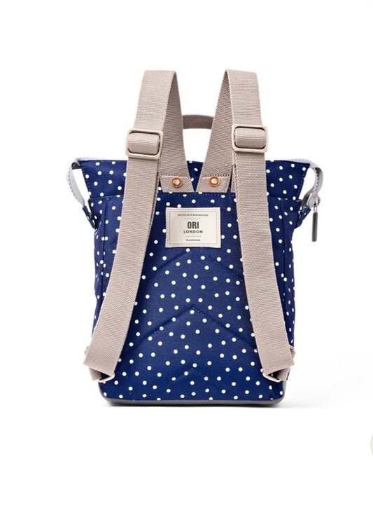 Bantry Backpack in Navy Polka dot Ori London Sac à dos Bantry avy Polka dot Nylon Recyclé