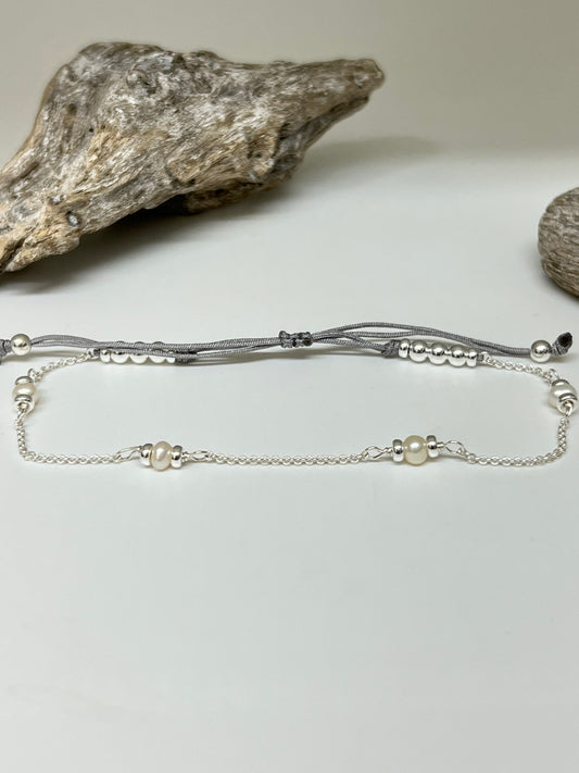 Bracelet de cheville Argent et perles Be Fresh Fait main à Montréal Beblue Be fresh