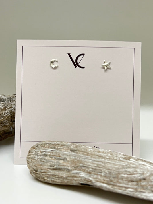 Étoile et lune, boucles d'oreilles dépareillées Fait main à Montréal Véronique Roy