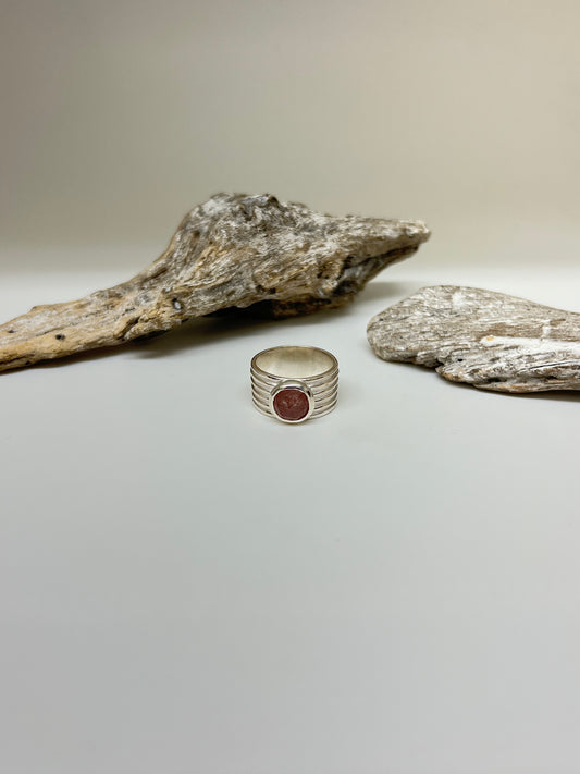 Authentique - Bague unisexe avec quartz strawberry Fait main à Montréal Véronique Roy
