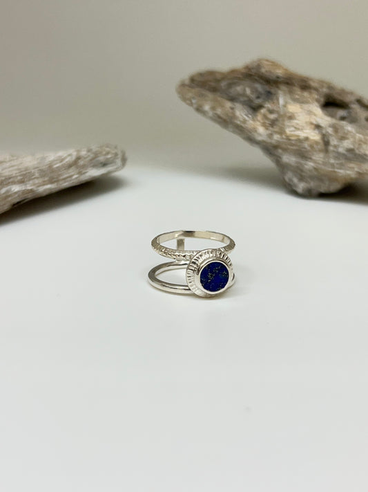 Sheila - Bague double avec pierre lapis-lazuli Fait main à Montréal Véronique Roy