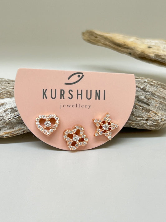 Trio de boucles d'oreilles en argent sterling Fait à la main en Turquie par Kurshuni. kx227-3y
