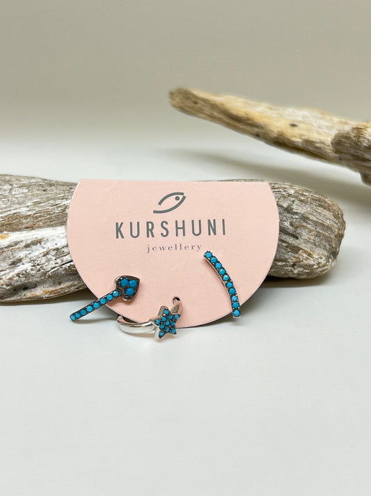 Trio de boucles d'oreilles en argent sterling Fait à la main en Turquie par Kurshuni. TRX221-3Y