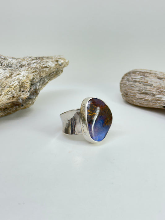 Bague Argent 925 Opal de feu & Roche mère Dessiné par Carole Morand de Montréal Opal