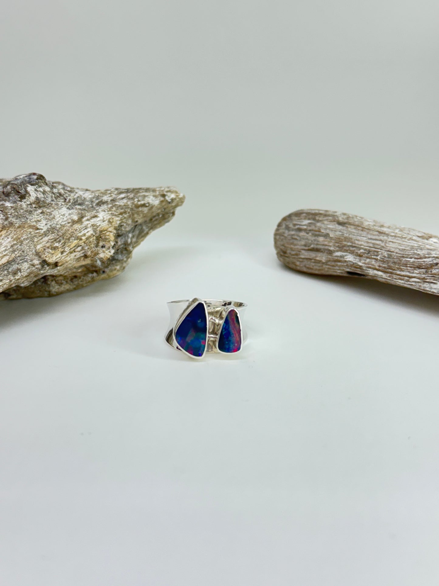 Bague Argent 925 2 Opal de feu vertical Dessiné par Carole Morand de Montréal Opal 2