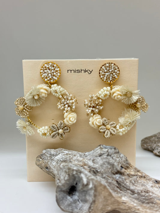 Boucles d'oreilles créoles avec perles florales Fait à la main en Colombie Mishky 111-12894