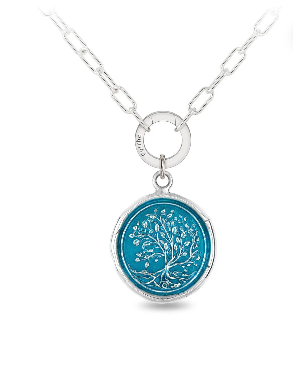 Collier chaîne petit trombone Arbre de vie - Bleu Capri Pyrrha Fait mains au Canada rbre de vie - Bleu Capri