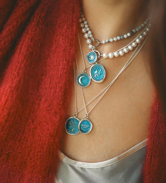 Collier chaîne petit trombone Arbre de vie - Bleu Capri Pyrrha Fait mains au Canada rbre de vie - Bleu Capri