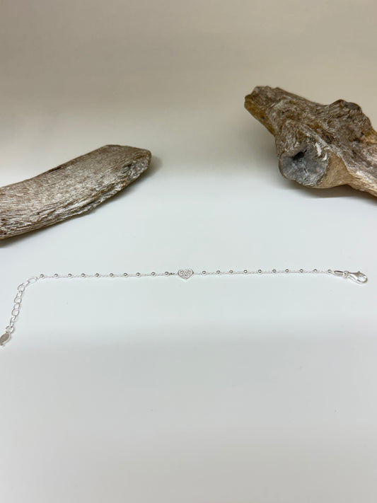 Bracelet Coeur Argent avec zircon Fait mains à Paris