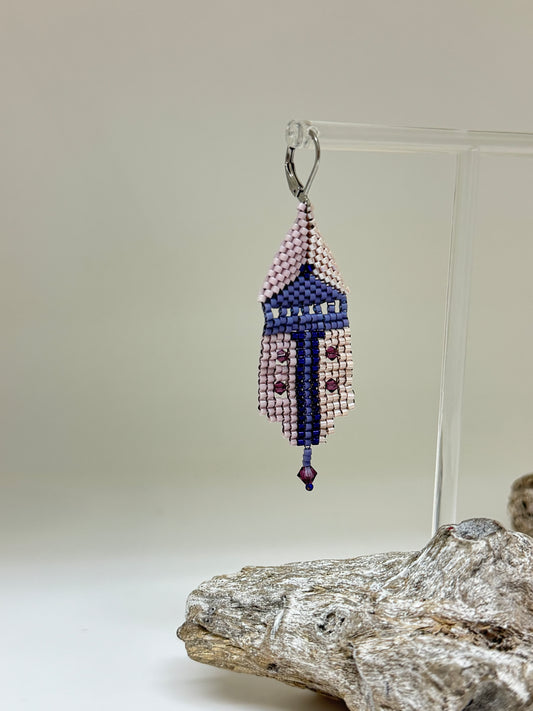 Boucles d'oreille Violette Perles de Myuki fait à Montréal Hélène Gagnon Multi couleurs Myuki